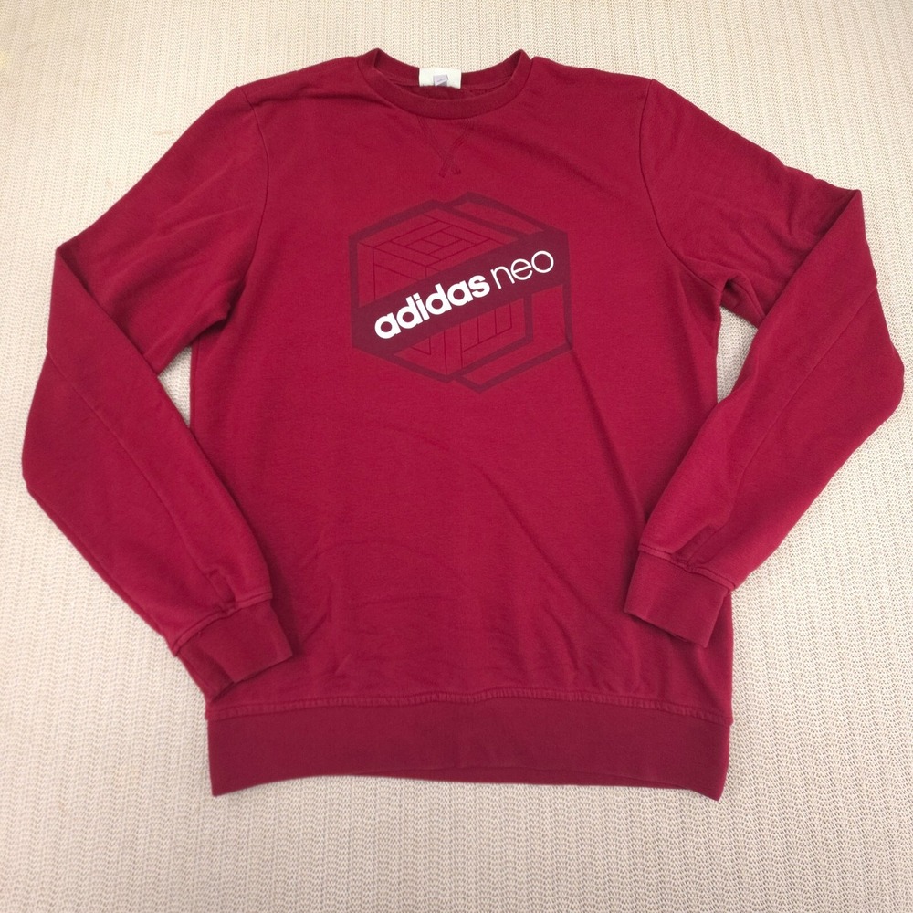 Adidas Neo Sweatshirt Mens Medium Red Maroon Chest Logo Pullover Sports
